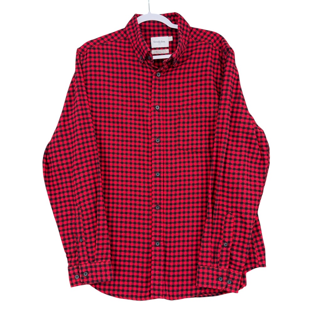 Goodfellow & Co Button Down Shirt Men Large Cotton Poly Red Black Gingham
